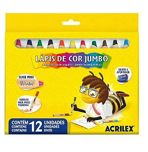 Lápis de cor 12 cores, JUMBO - Acrilex