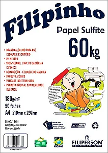 Papel sulfite 180g (60kg), 50 folhas - Filipinho
