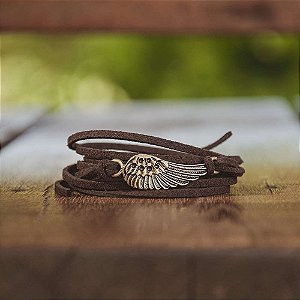 Pulseira em Couro - Jovem Cristão Asa de Anjo