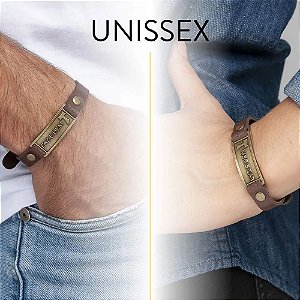 Pulseira Em Couro Marrom Fina Paz E Bem