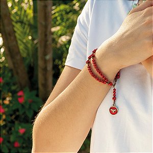 Pulseira Terço Mad Vermelha 4MM C/Esp Santo Niq Color