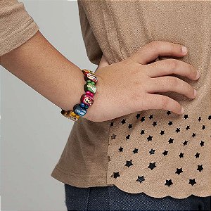 Pulseira Infantil Madeira Colorida C/Santos