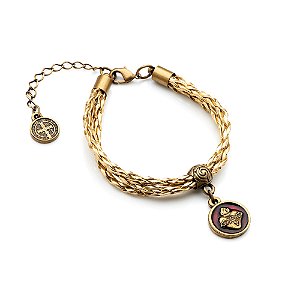 Pulseira Sagrado Coração Jesus Cordão Ouro Velho Resinado