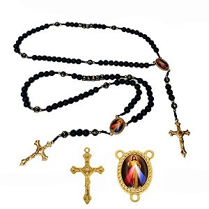 Terço Personalizado Com Nome Preto E Dourado