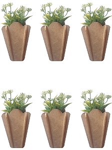 Kit 6 vasos de Mdf e Planta Permanente 18x9x9cm