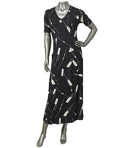 VESTIDO LONGUETE ESTAMPADO COM BOLSOS