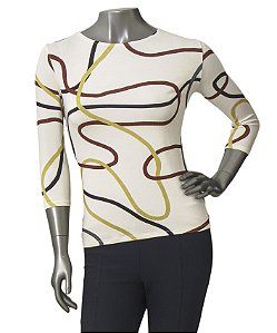BLUSA ESTAMPADA COM MANGAS 3/4 LINHAS