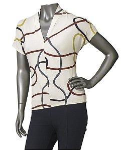 BLUSA AGNES ESTAMPADA LINHAS DECOTE EM V