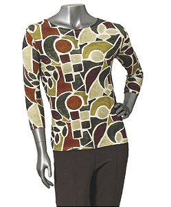 BLUSA MANGAS 3/4 ESTAMPA ABSTRATA