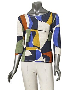 BLUSA ESTAMPA GEOM COM MANGAS 3/4