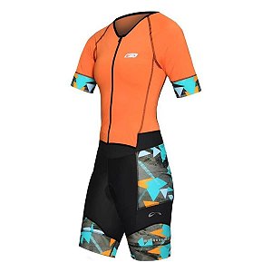 Macaquinho Ciclista Matrix Feminino Tamanho M Geometrico Verde e Laranja