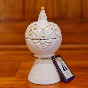 Incensário Milagros cerâmica N. Sra. Aparecida COM TAMPA - CREME
