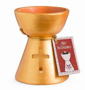 Incensário cerâmica Terracota Milagros com cruz - Dourado