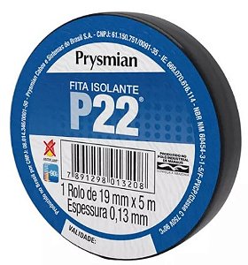 Fita Isolante com 20 Metros Preta P22 19mm X 0,13mm Prysmian