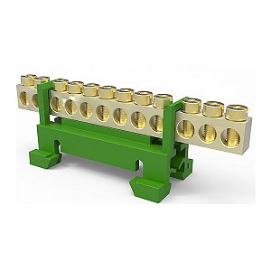 Barra Terra 12 Vias 16MM Verde P/  Trilho DIN Rohdina