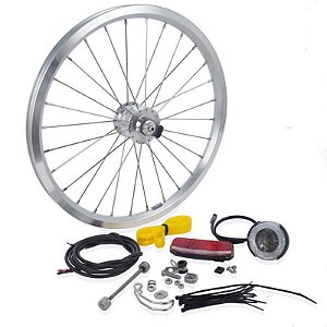 Kit de roda dianteira Brompton com dínamo, farol e lanterna SP SV8 - QVHDYNSET-SV8