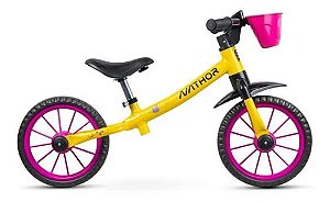 Bicicleta de Equilíbrio Nathor 12" amarela e rosa