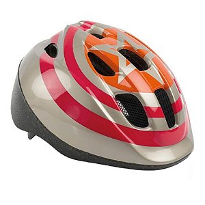 Capacete Polisport Infantil Junior Star cinza rosa e laranja - Tam. P (52-56 cm)