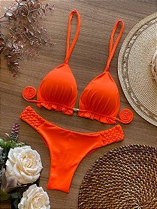 BIQUINI TRANÇADO LARANJA NEON