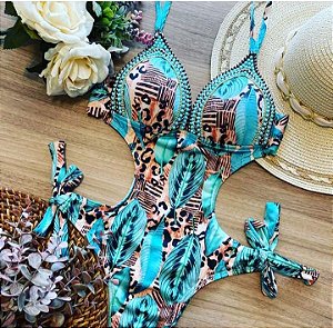 MAIÔ BORDADO (Estampado Pluma Azul)