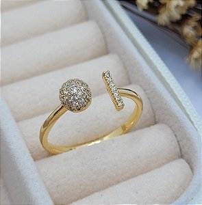 Anel bola cravejado ajustável