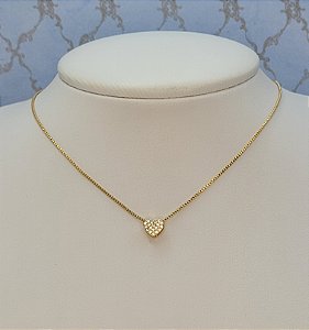 Colar coração cravejado delicado
