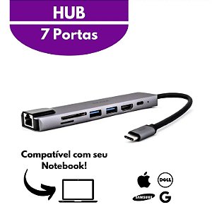 Hub Dockstation 7 em 1 USB+SD/TF+Hdmi4K+RJ45 PD 100w Macbook