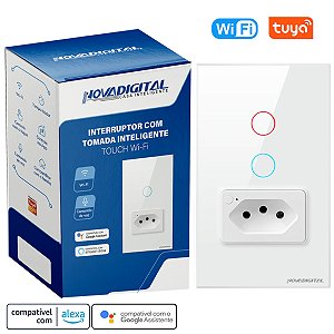 Interruptor Inteligente Wifi com 2 Botões e 1 Tomada Tuya Smart Life