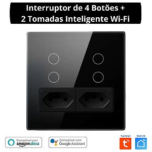 Interruptor Wifi Nova Digital 4x4 4 Botões 2 Tomadas Preto