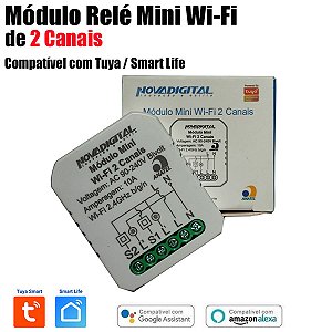 Módulo Mini Relé Wi-Fi de 2 Canais Tuya Nova Digital MS104-B