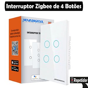 Interruptor Inteligente Zigbee Nova Digital Tuya de 4 Botões Branco