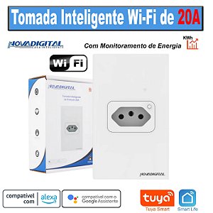 Tomada de embutir 20a Wi-fi com espelho Branco 4x2 Tuya Nova Digital