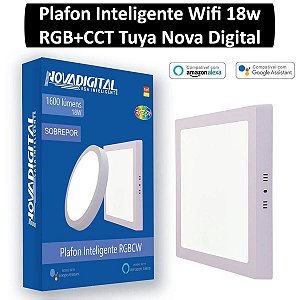 Plafon Inteligente Wifi de Sobrepor Quadrado de 18w RGB+CCT Tuya Nova Digital