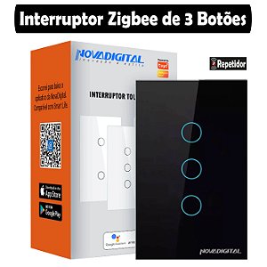 Interruptor Inteligente Zigbee Nova Digital Tuya de 3 Botões Preto