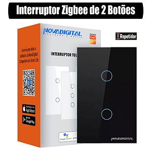 Interruptor Inteligente Zigbee Nova Digital Tuya de 2 Botões Preto