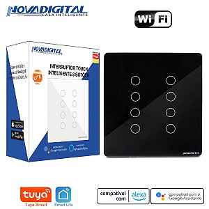 Interruptor Inteligente Tuya Nova Digital de 8 Botões Padrão 4x4 Preto