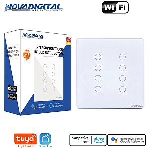 Interruptor Inteligente Tuya Nova Digital de 8 Botões Padrão 4x4 Branco
