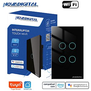 Interruptor Inteligente Wifi Tuya Nova Digital de 4 Botões Lite Preto