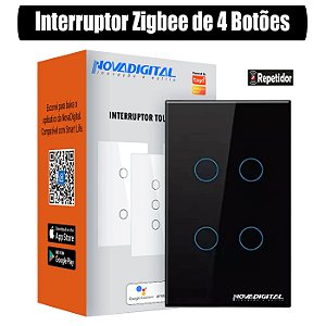 Interruptor Inteligente Zigbee Nova Digital Tuya de 4 Botões Preto