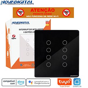 Interruptor Inteligente Zigbee de 8 Botões 4x4 Preto Tuya Nova Digital