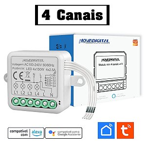 Módulo Mini Relé Wi-Fi de 4 Canais Tuya Nova Digital