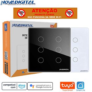 Interruptor Zigbee Tuya Nova Digital de 6 Botões Padrão 4x4