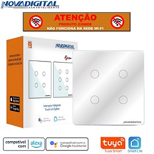 Interruptor Inteligente Smart Zigbee de 4 Botões 4x4 Tuya Nova Digital