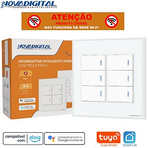 Interruptor Smart Zigbee 4x4 de 6 Botões Físico Repetidor de Sinal Tuya Nova Digital