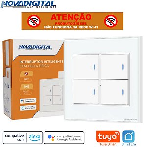 Interruptor Smart Zigbee 4x4 de 4 Botões Físico Repetidor de Sinal Tuya Nova Digital