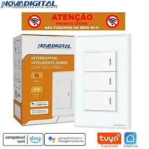 Interruptor Smart Zigbee de 3 Botões Físico Repetidor de Sinal Tuya Nova Digital
