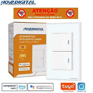Interruptor Smart Zigbee de 2 Botões Físicos Repetidor de Sinal Tuya Nova Digital Compatível Alexa