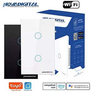 Interruptor Inteligente Wi-Fi Branco de 2 Botões Tuya Nova Digital LT