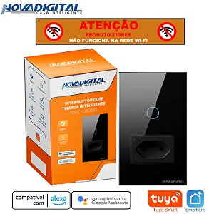 Interruptor Zigbee de 1 Botão e 1 Tomada 20a Preto Tuya Nova Digital