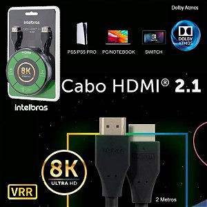 Cabo Hdmi 8k Ultra Hd 2.1 48gb 120Hz Ps5 Xbox Blu-ray Projetor Tv Oled, Qled 2 Metros